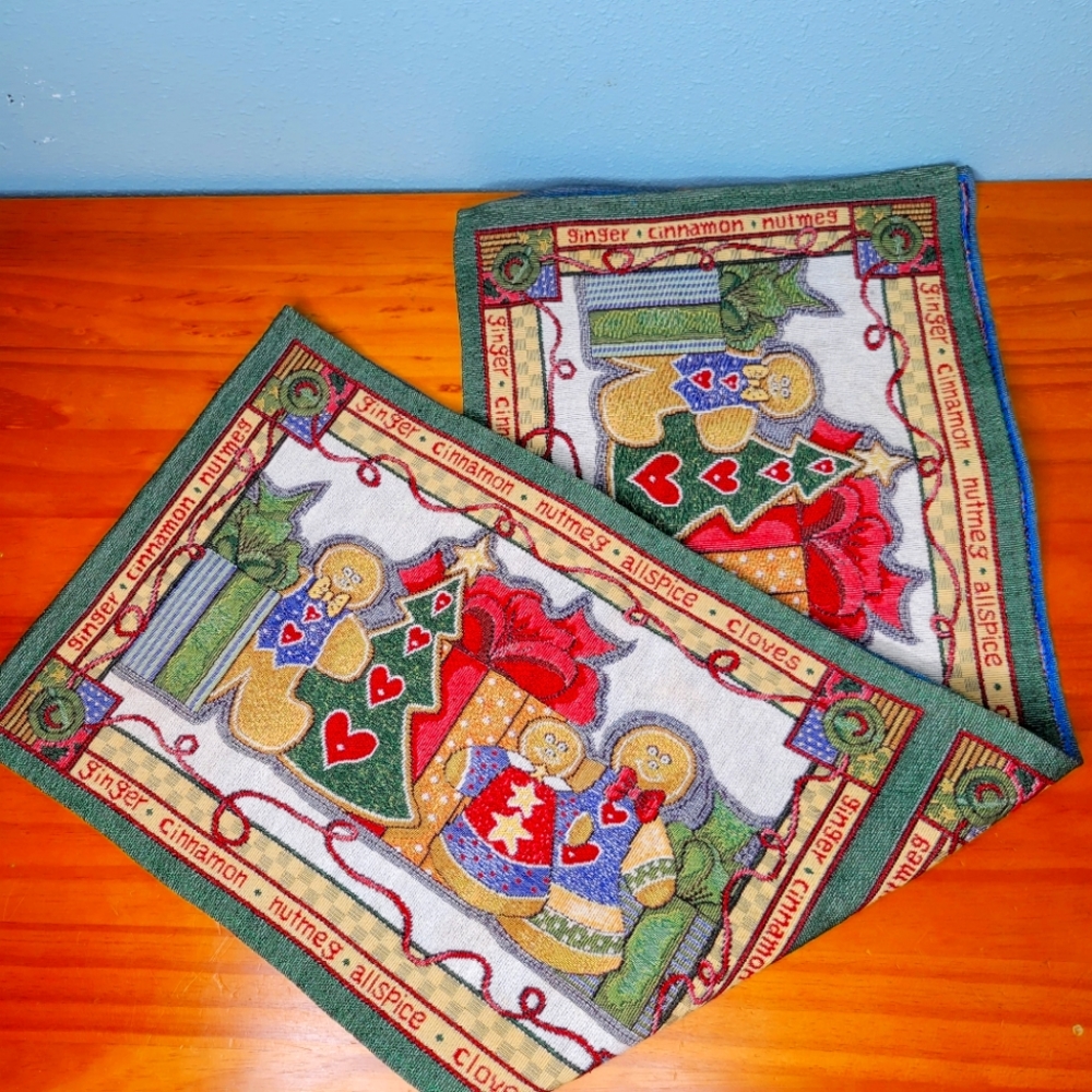 Vtg Beth Yarbrough Christmas Tapestry Table Runner Gingerbread Spices 12 X 72